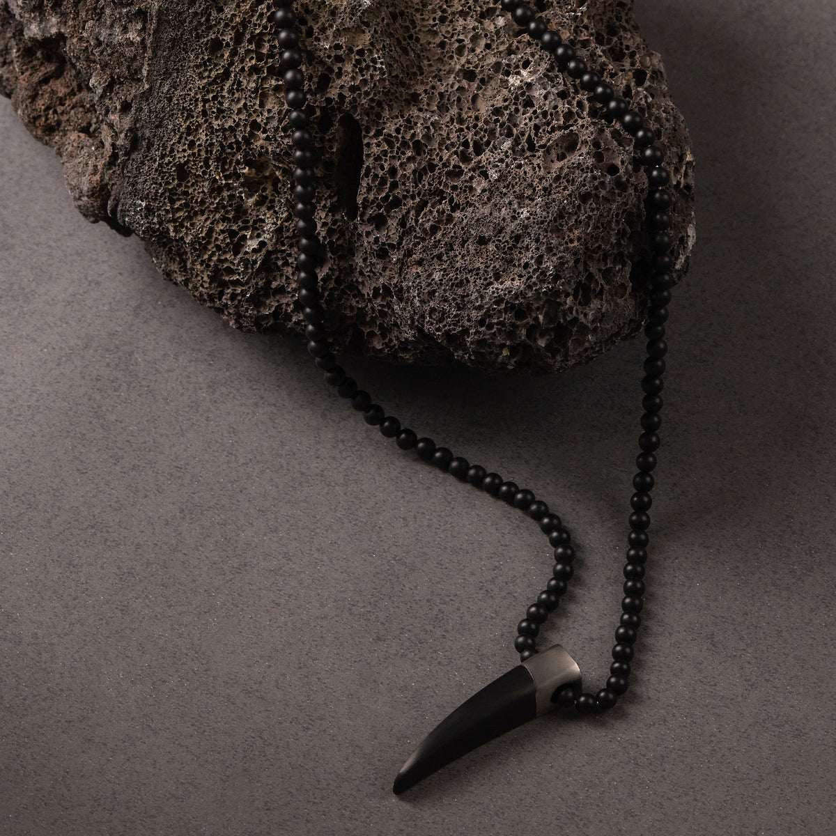 Nomad Men's Steel & Black Agate Necklace