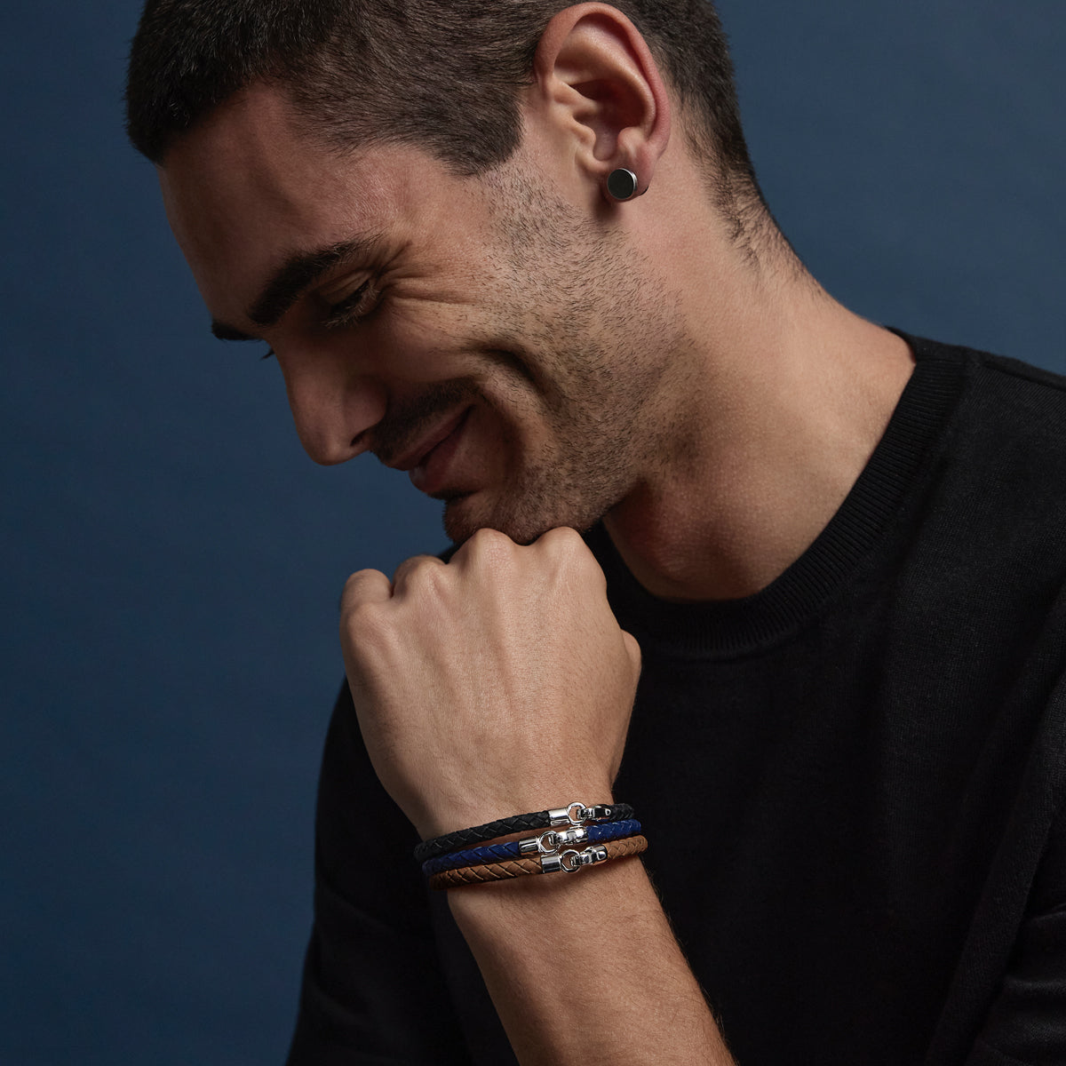 The Mariner Men’s Tan Plaited Leather and Steel Bracelet