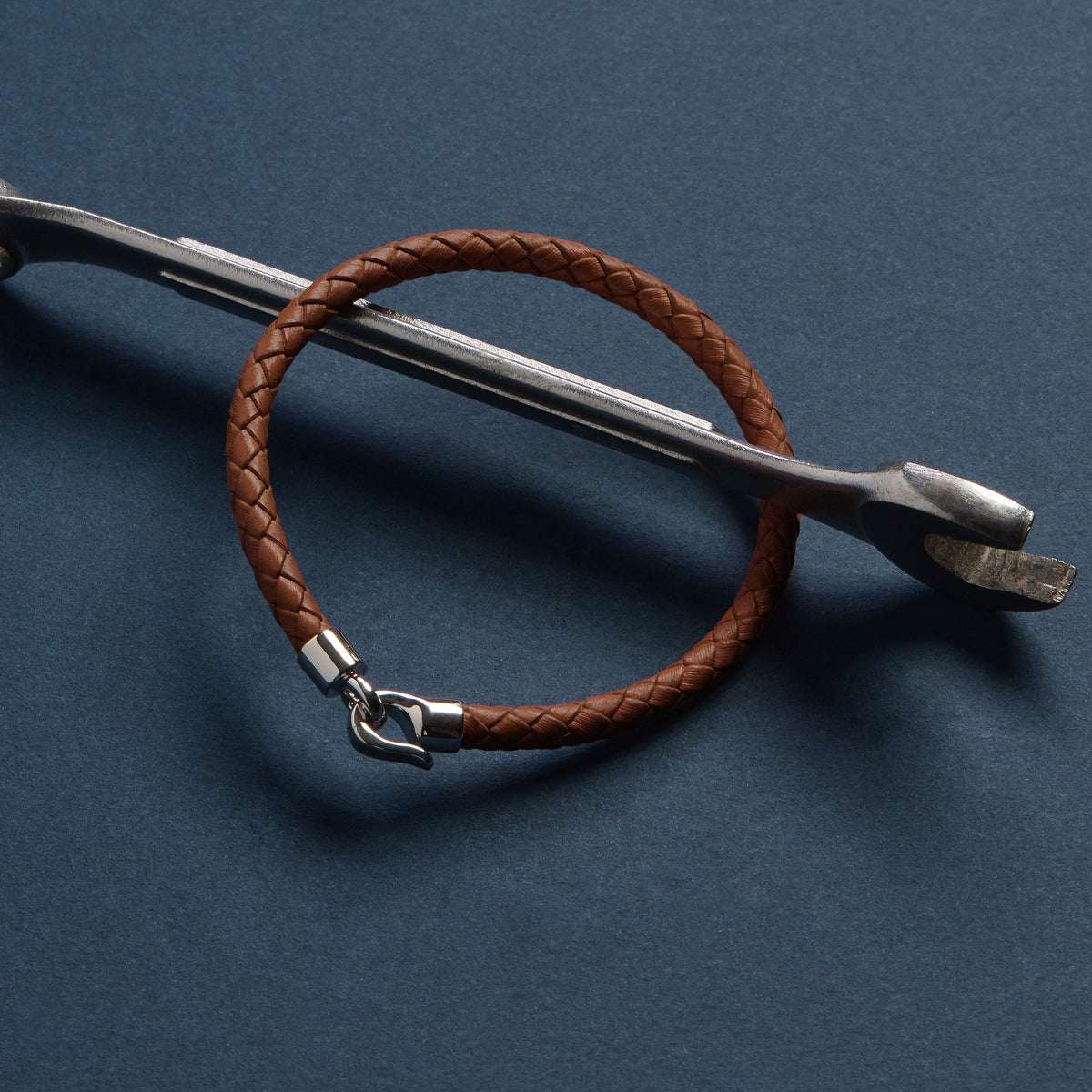The Mariner Men’s Tan Plaited Leather and Steel Bracelet