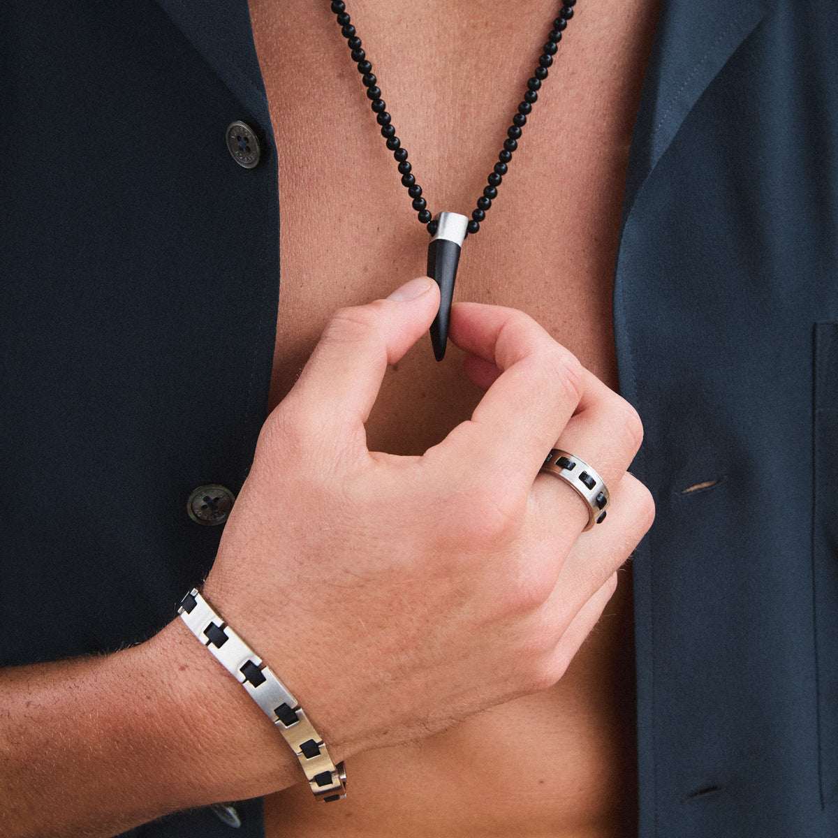 Paragon Men's Steel & Rubber Bracelet